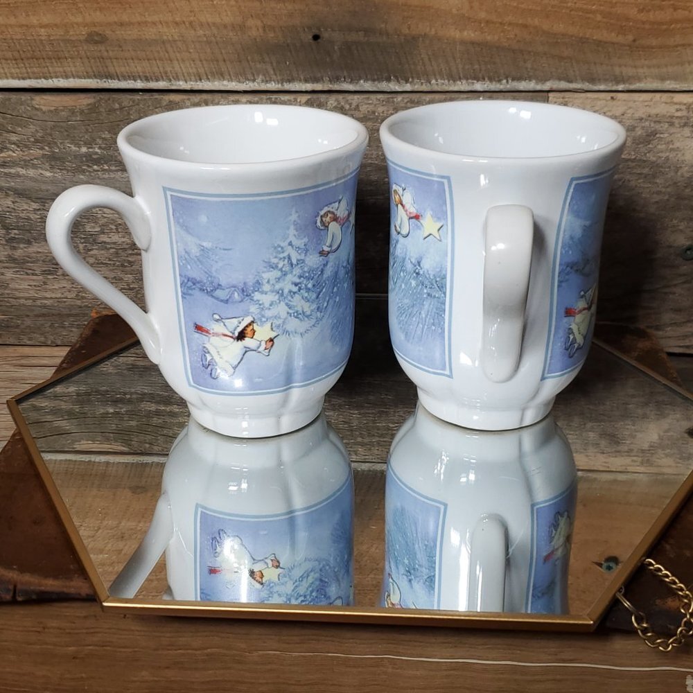 Set of Two Hallmark Coffee-Cocoa Mugs - Gourmet Gifts Christmas Snow Ang…